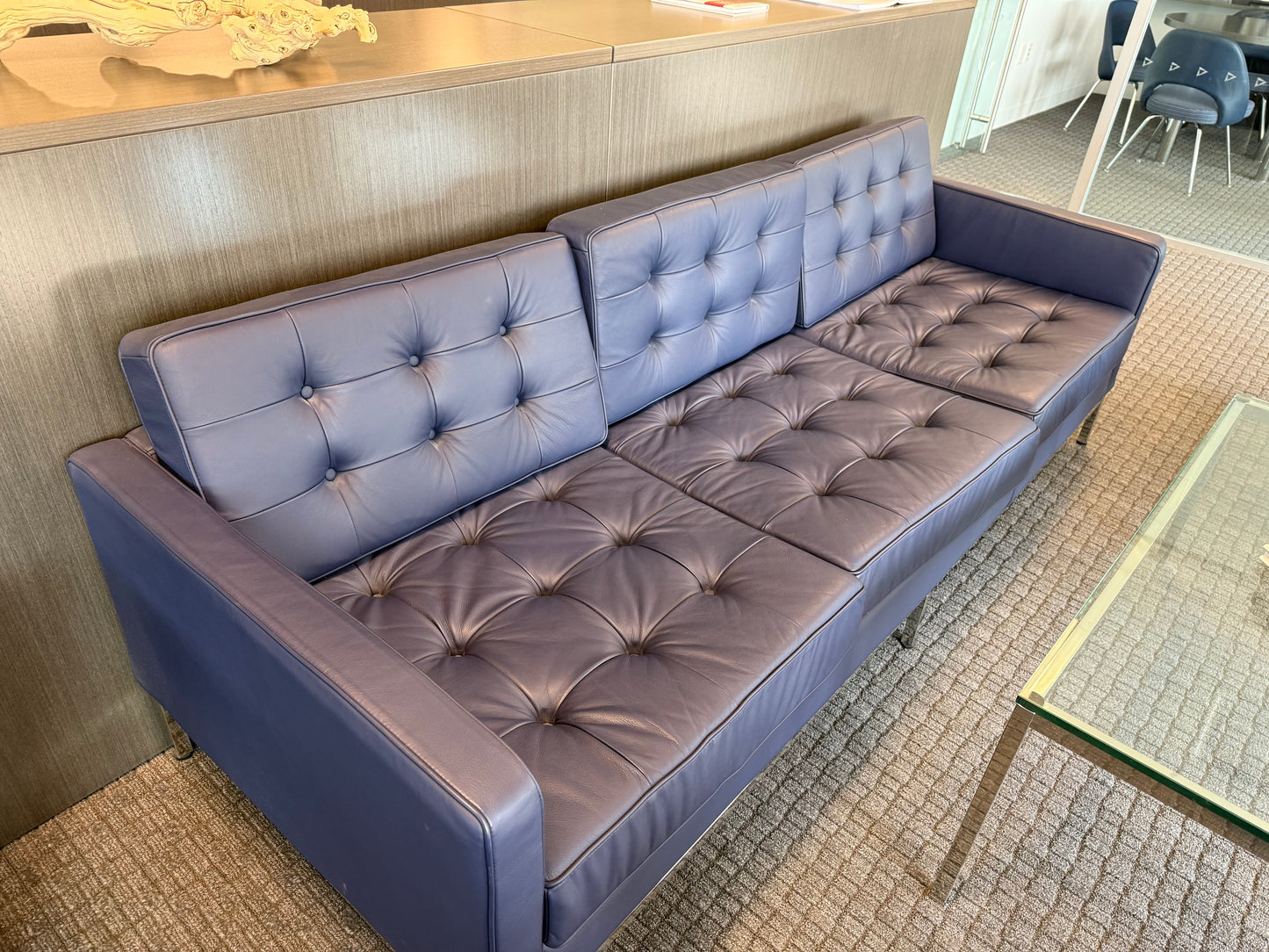 Modern Classics Florence Knoll Style 3-Seat Sofa in Blue Leather