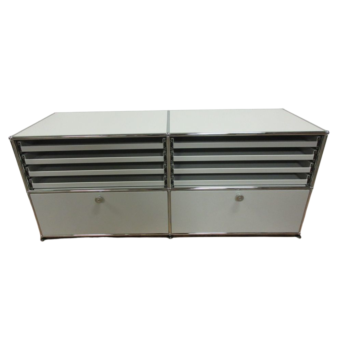 USM Haller Cabinet 2x2 with 2 Drawers & 8 Pull-Out Shelves in Off-White - Bygone Icons