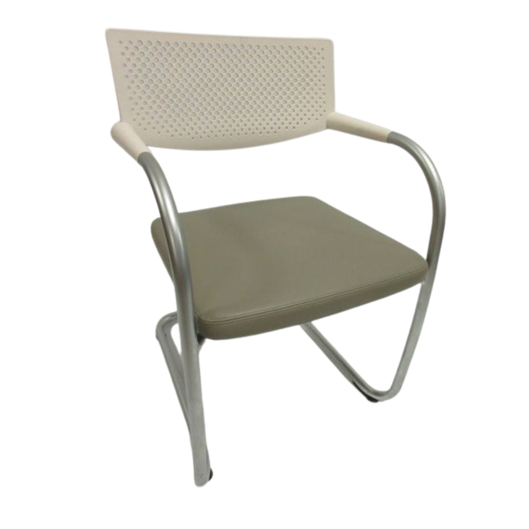 Vitra Visavis 2 Dining Armchair in Grey Seat and White Back - Bygone Icons