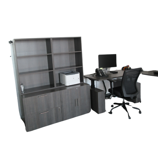 AIS Private Office with Sit-Stand Desk and Bookcases-Cabinets