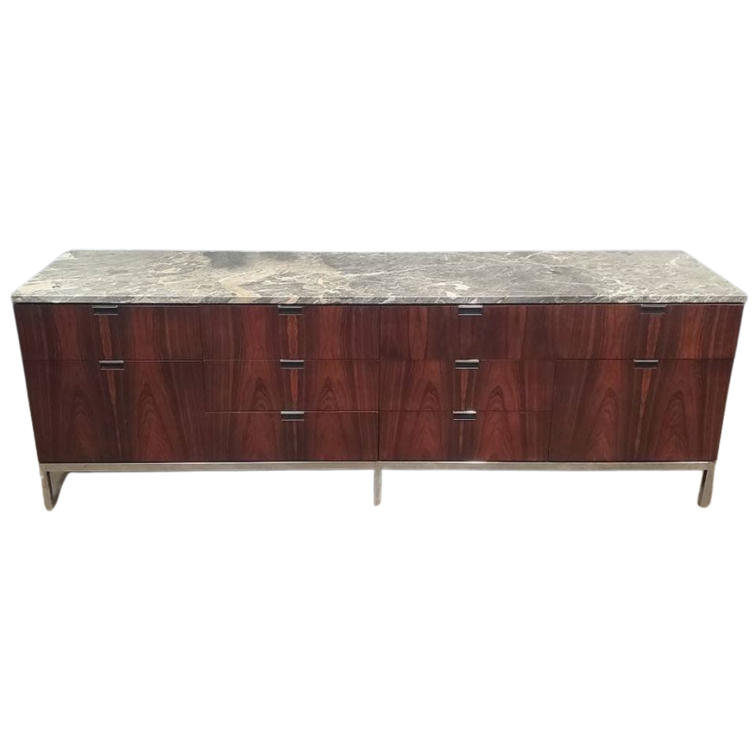 Florence Knoll 10-Drawer Rosewood Credenza with Marble Top - Bygone Icons