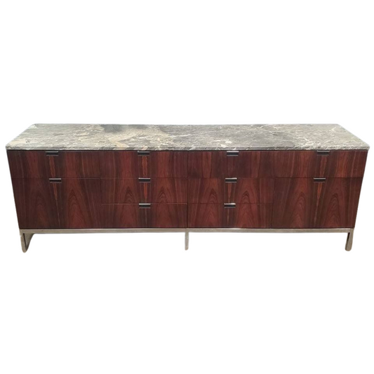 Florence Knoll 10-Drawer Rosewood Credenza with Marble Top - Bygone Icons