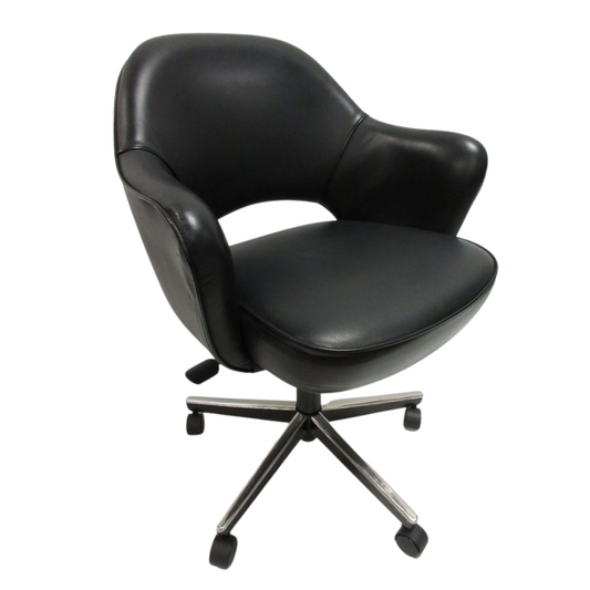 Knoll Saarinen Executive Swivel Arm Chair in Black Leather (Original) - Bygone Icons