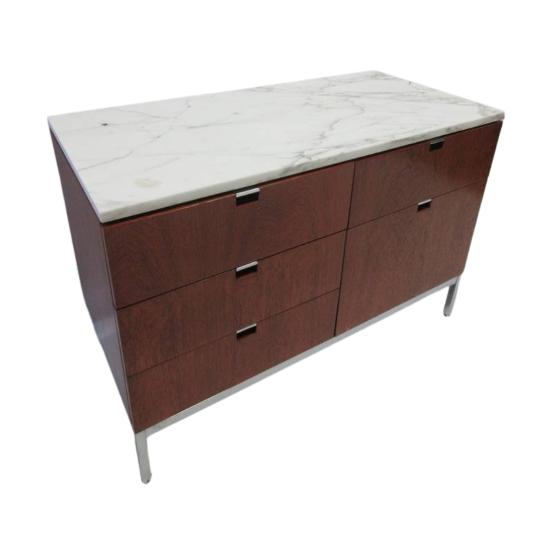 Florence Knoll 2-Position 5-Drawer Credenza with Walnut Wood and Marble Top - Bygone Icons