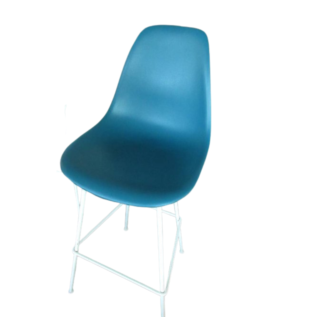 Herman Miller Eames Plastic Molded Bar Stool in Peacock Blue - Bygone Icons