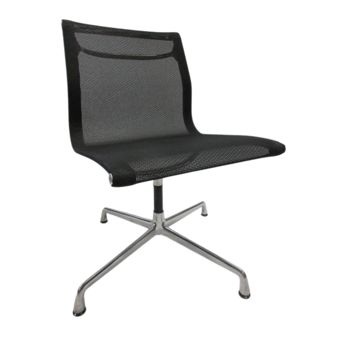 Herman Miller Eames Aluminum Group Side Chair in Black Mesh - Bygone Icons