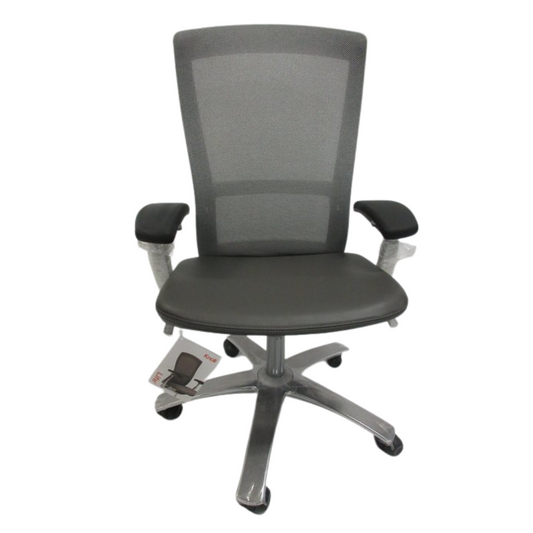 Knoll Life Chair with Leather Seat in Light Grey (New) - Bygone Icons