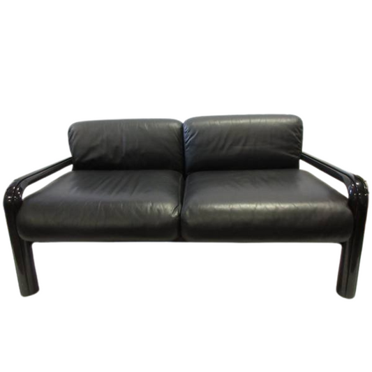 Knoll Gae Aulenti 2-Seat Lounge Sofa in Black Leather - Bygone Icons