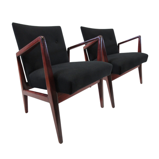 Jens Risom Mid-Century Walnut Lounge Chairs - A Pair (Vintage)