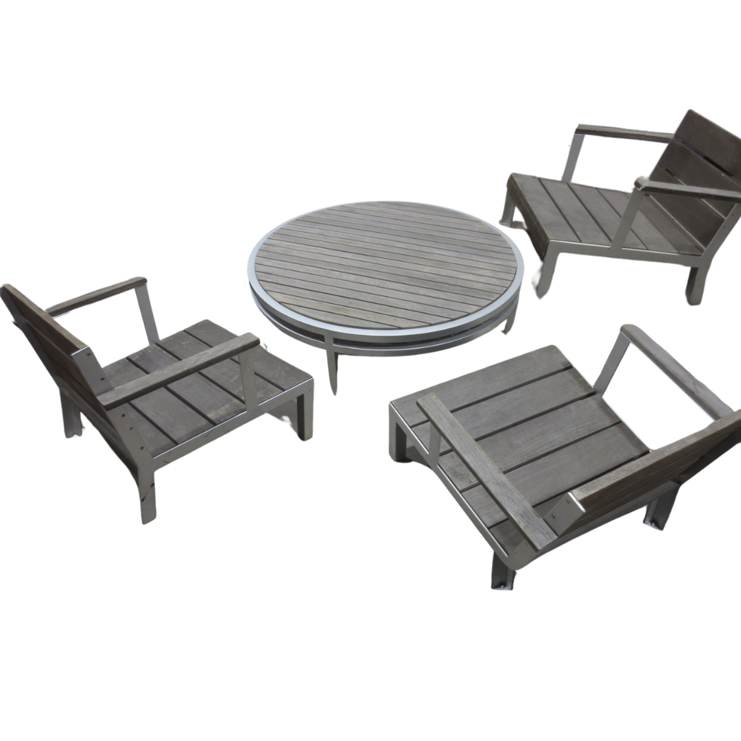 Modern Outdoor Etra Round Coffee Table and 3 Club Chairs