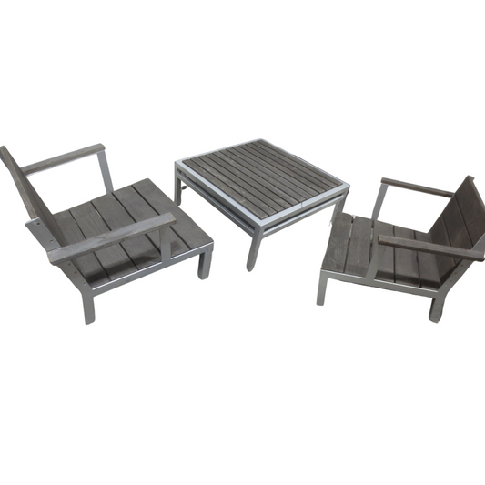 Modern Outdoor Etra Square Coffee Table and 2 Club Chairs