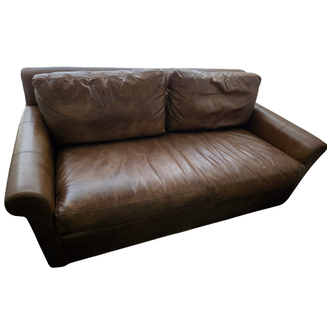 Restoration Hardware Belgian Petite Roll Arm Leather Sofa