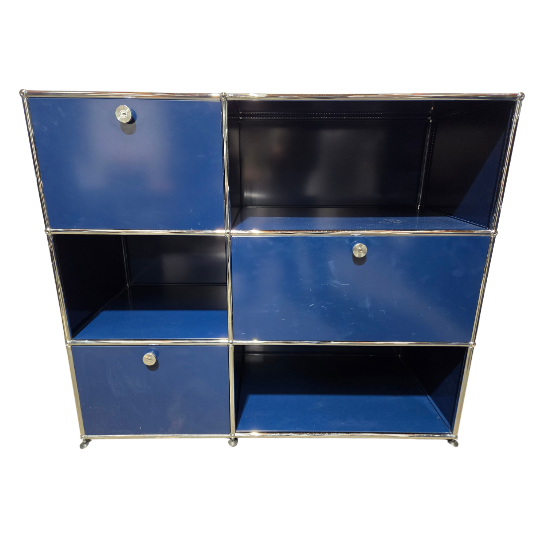 USM Haller Cabinet / Dresser 2x3 with 1 Door, 2 Drawers and 3 Shelves in Steel Blue