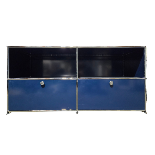 USM Haller Cabinet / Dresser 2x2 with 2 Drawers and 2 Shelves in Steel Blue