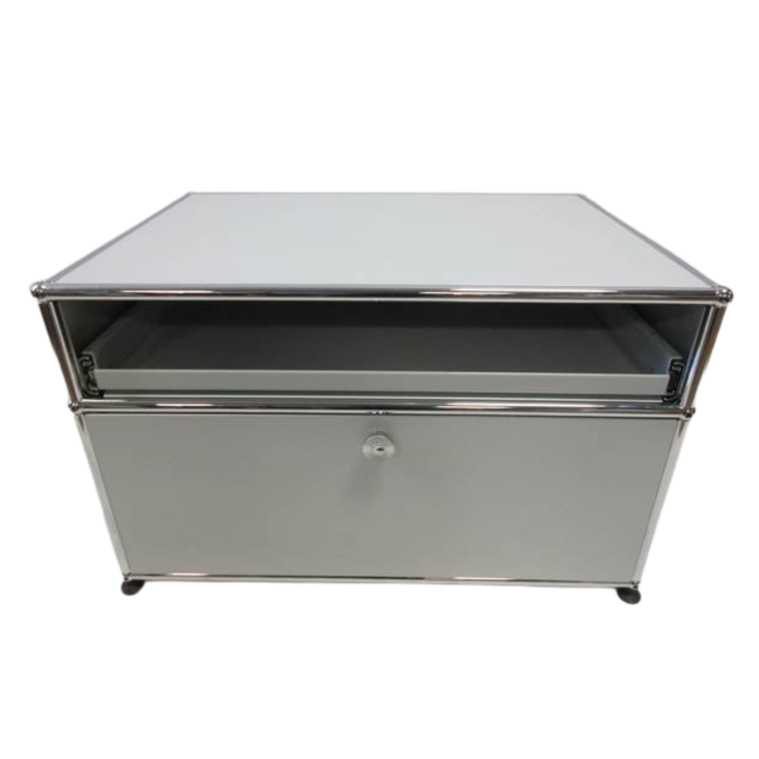 USM Haller Console / Nightstand with 1 Drawer + Pull-Out Shelf in Light Grey