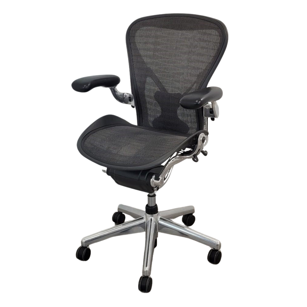 Herman Miller Classic Executive Aeron Chair with Polished Aluminum Frame and Base, Size B, with PostureFit