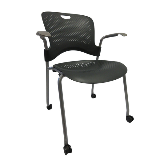 Herman Miller Caper Armchair in Black with Plastic Seat, Grey Legs and Wheels