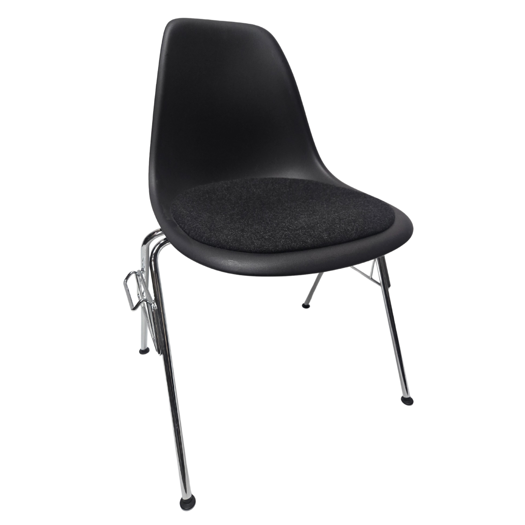 Vitra Eames Plastic Molded Chair in Black with Grey Cushion