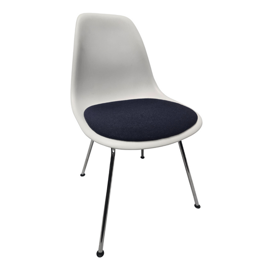 Herman Miller Eames Plastic Molded Chair in White with Blue Cushion