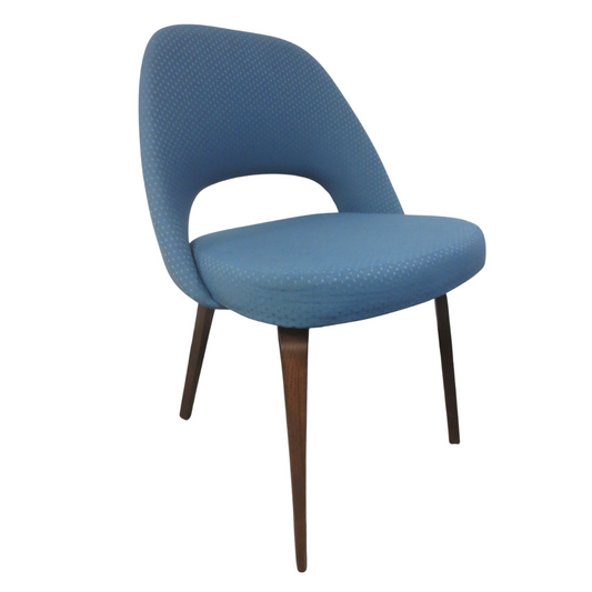 Knoll Saarinen Executive Side Chair with Wood Legs in Blue Fabric