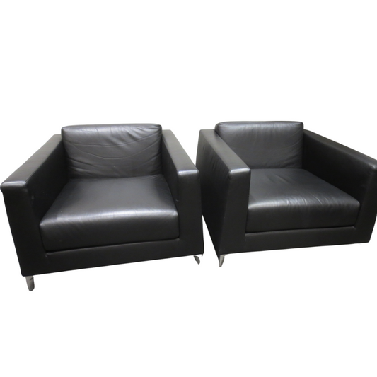 Bernhardt Design Calibra .02 Lounge Chair in Black Leather - A Pair