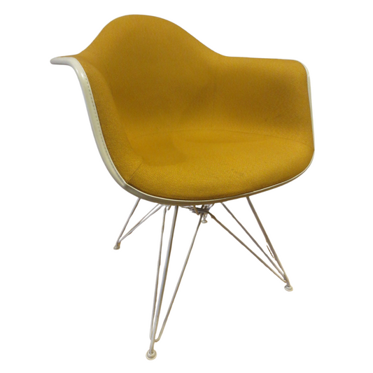 Herman Miller Eames Molded Armchair with Eiffel Legs in Yellow Fabric