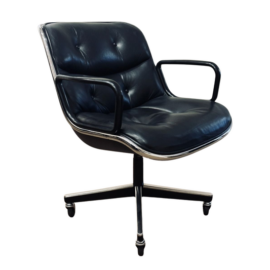 Knoll Pollock Executive Chair in Black Leather with Manual Height Adjustment