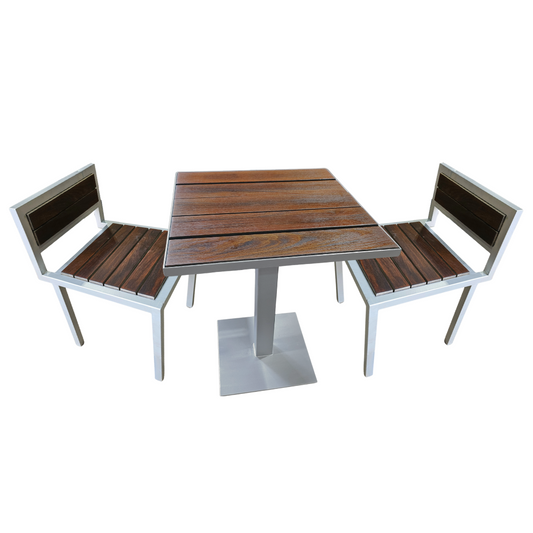 Modern Outdoor Etra 24-in Square Cafe Dining Table and 2 Low-Back Dining Chairs