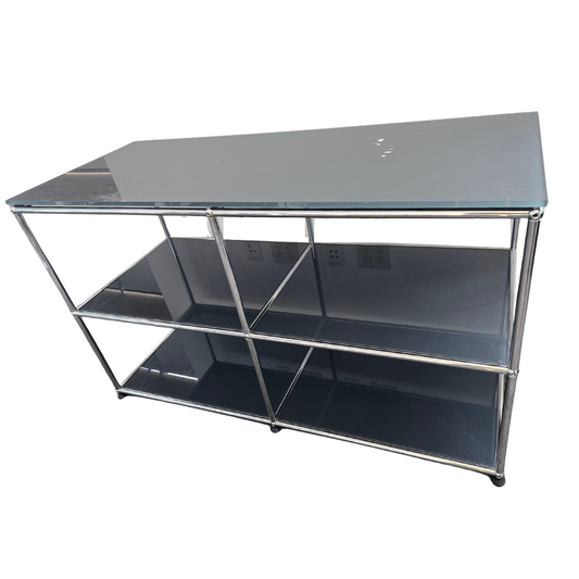 USM Haller 2x2 Console with Grey Glass Shelves and Top
