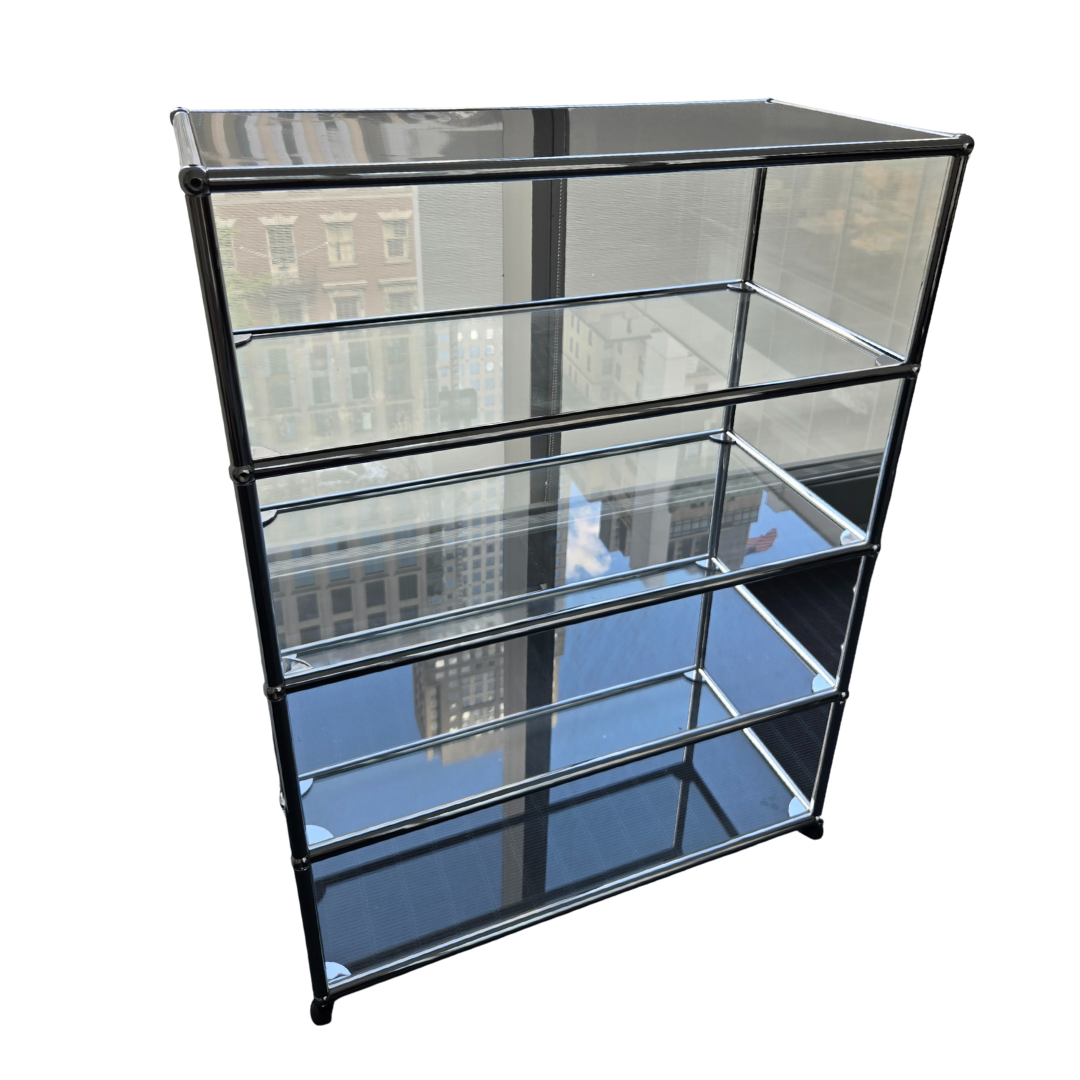 USM Haller 1x4 4-Shelf Bookcase in Glass with Black Top