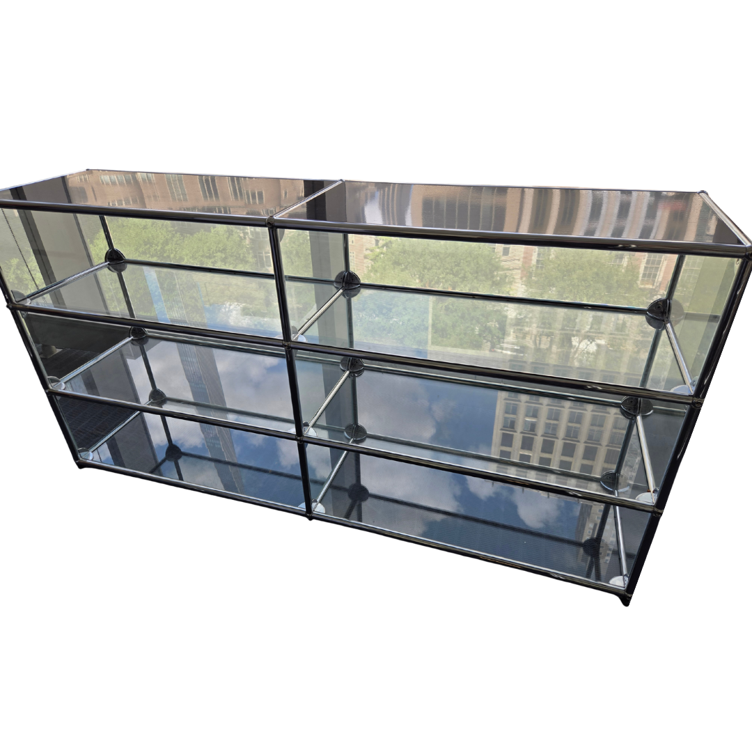 USM Haller 2x3 6-Shelf Bookcase in Glass with Black Top