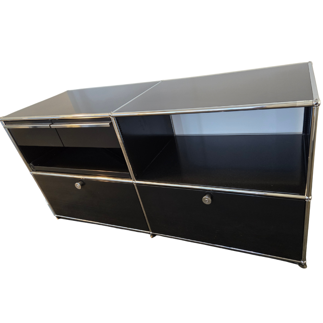 USM Haller 2x2 Cabinet with 2 Drawers, 1 Shelf, 2 Left Compact Drawers and 1 Pull-Out Shelf in Black