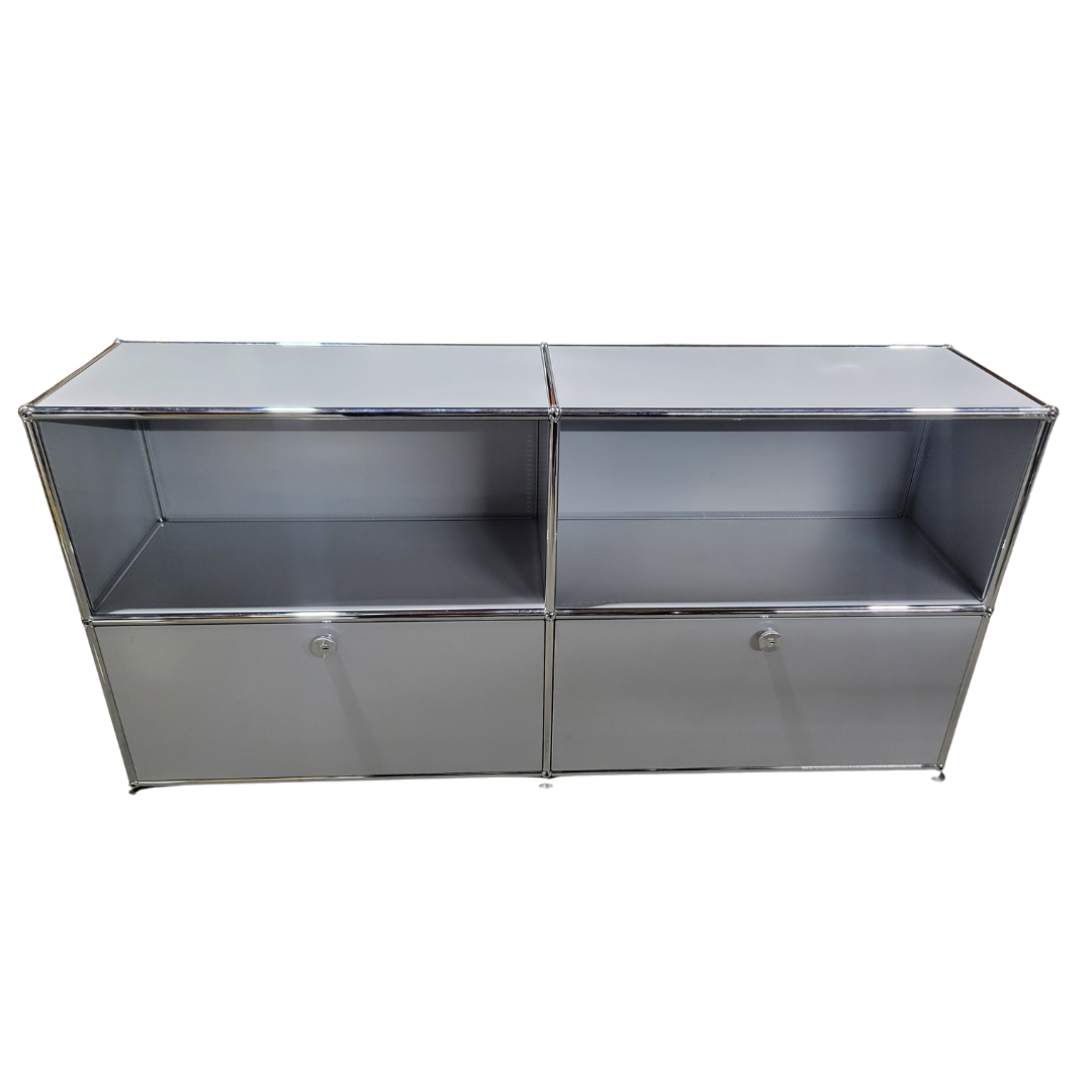 USM Haller 2x2 Cabinet / Dresser with 2 Shelves and 2 Drawers in Matte Silver