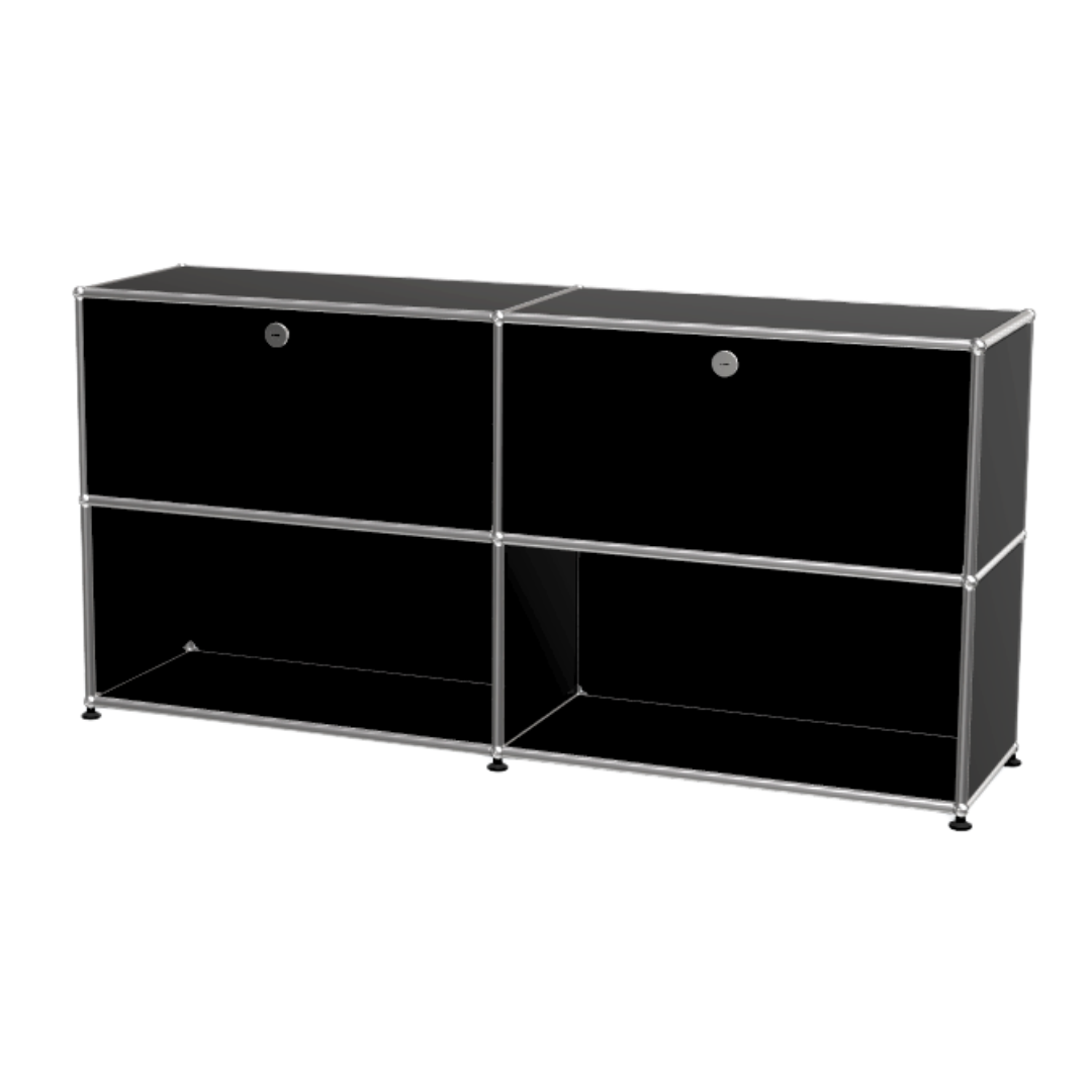 USM Haller 2x2 Cabinet / Dresser with 2 Shelves and 2 Doors in Black