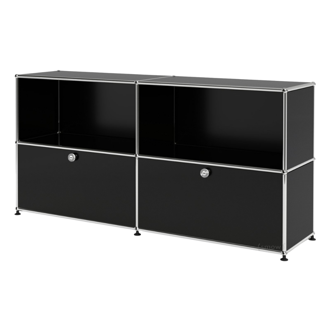 USM Haller Cabinet 2x2 with 2 Shelves & 2 Doors in Black