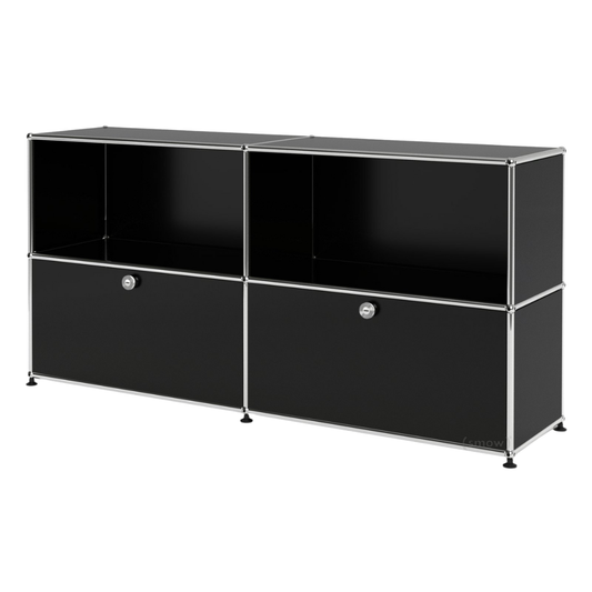 USM Haller Cabinet 2x2 with 2 Shelves & 2 Doors in Black