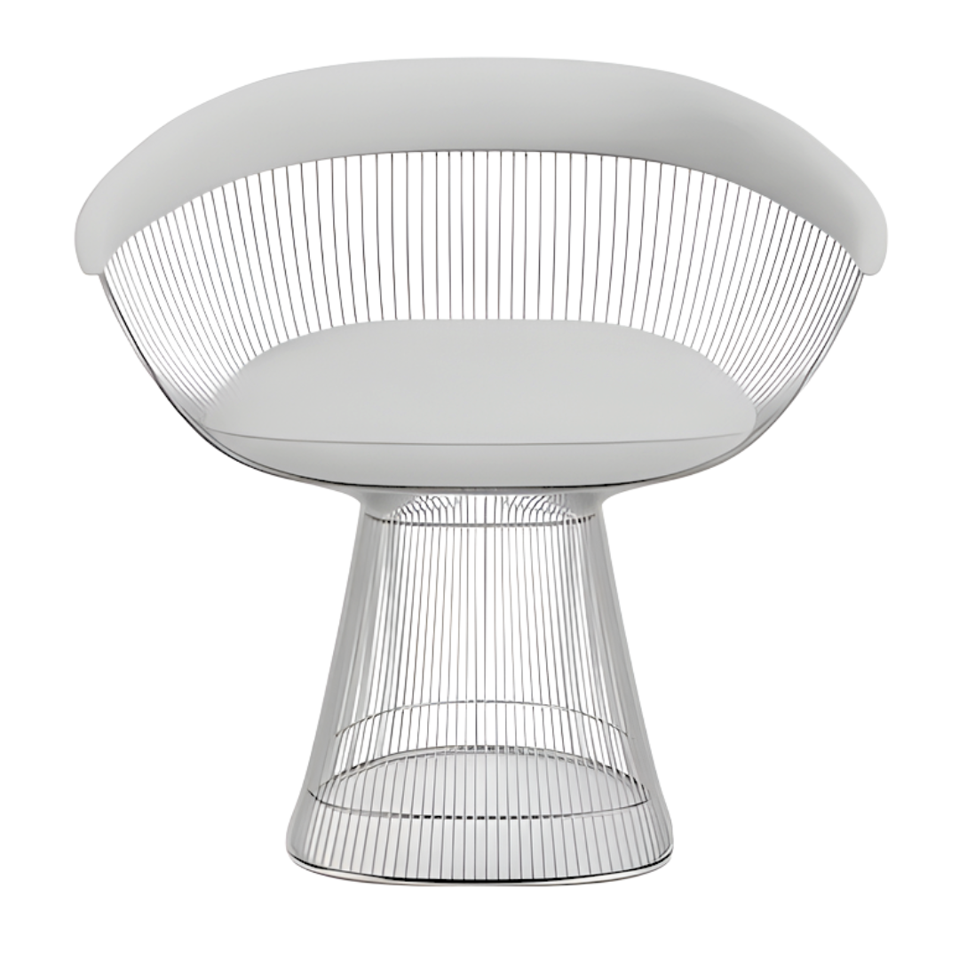 Knoll Platner Armchair in Nickel with White Leather Seat-Back