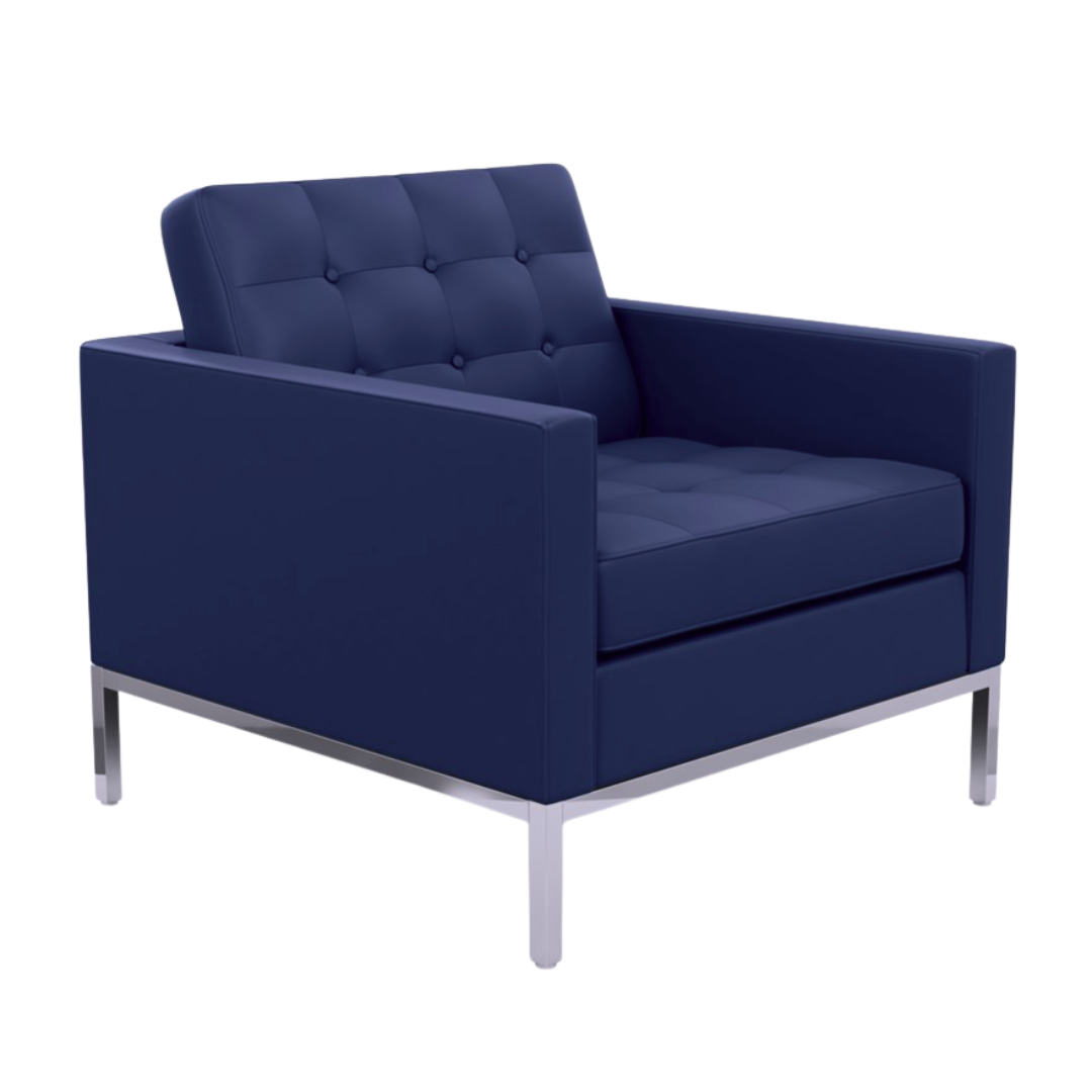 Modern Classics Florence Knoll Style Lounge Chair in Blue Leather