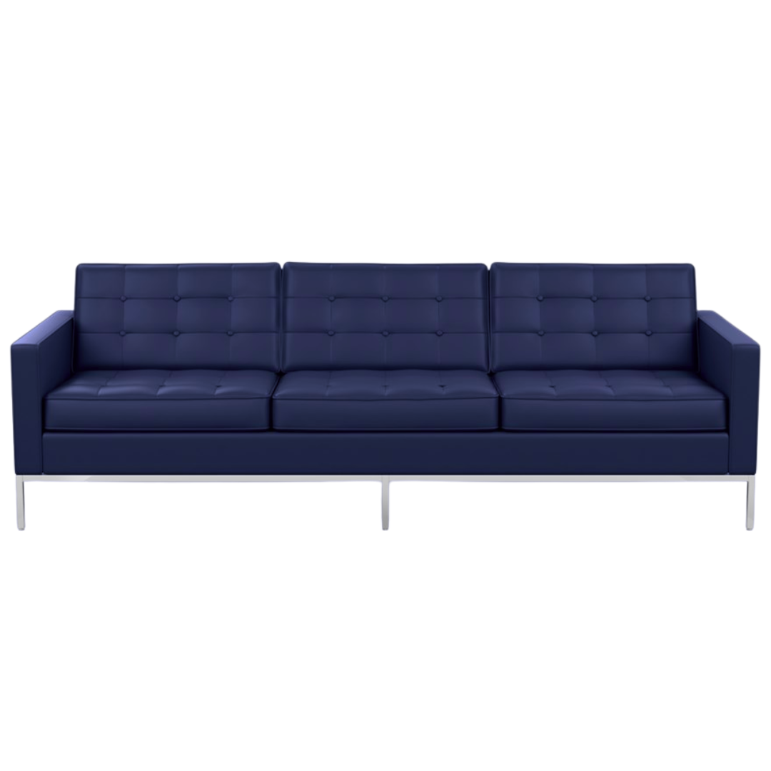 Modern Classics Florence Knoll Style 3-Seat Sofa in Blue Leather