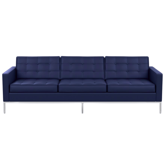 Modern Classics Florence Knoll Style 3-Seat Sofa in Blue Leather