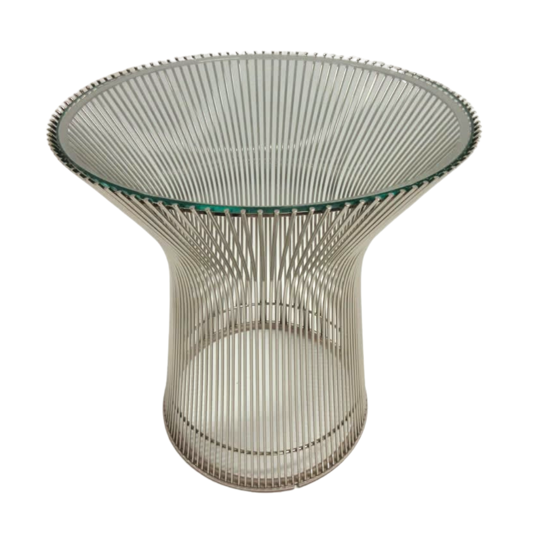 Modern Classics Platner Style Side Table in Nickel with Glass Top