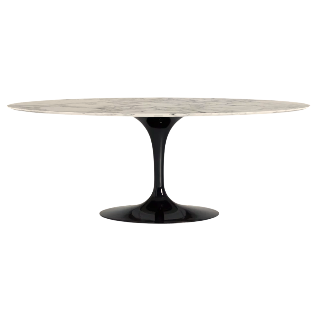 Knoll Saarinen Oval 78-in Marble Table with Cream Top and Black Base