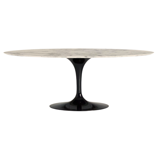 Knoll Saarinen Oval 78-in Marble Table with Cream Top and Black Base