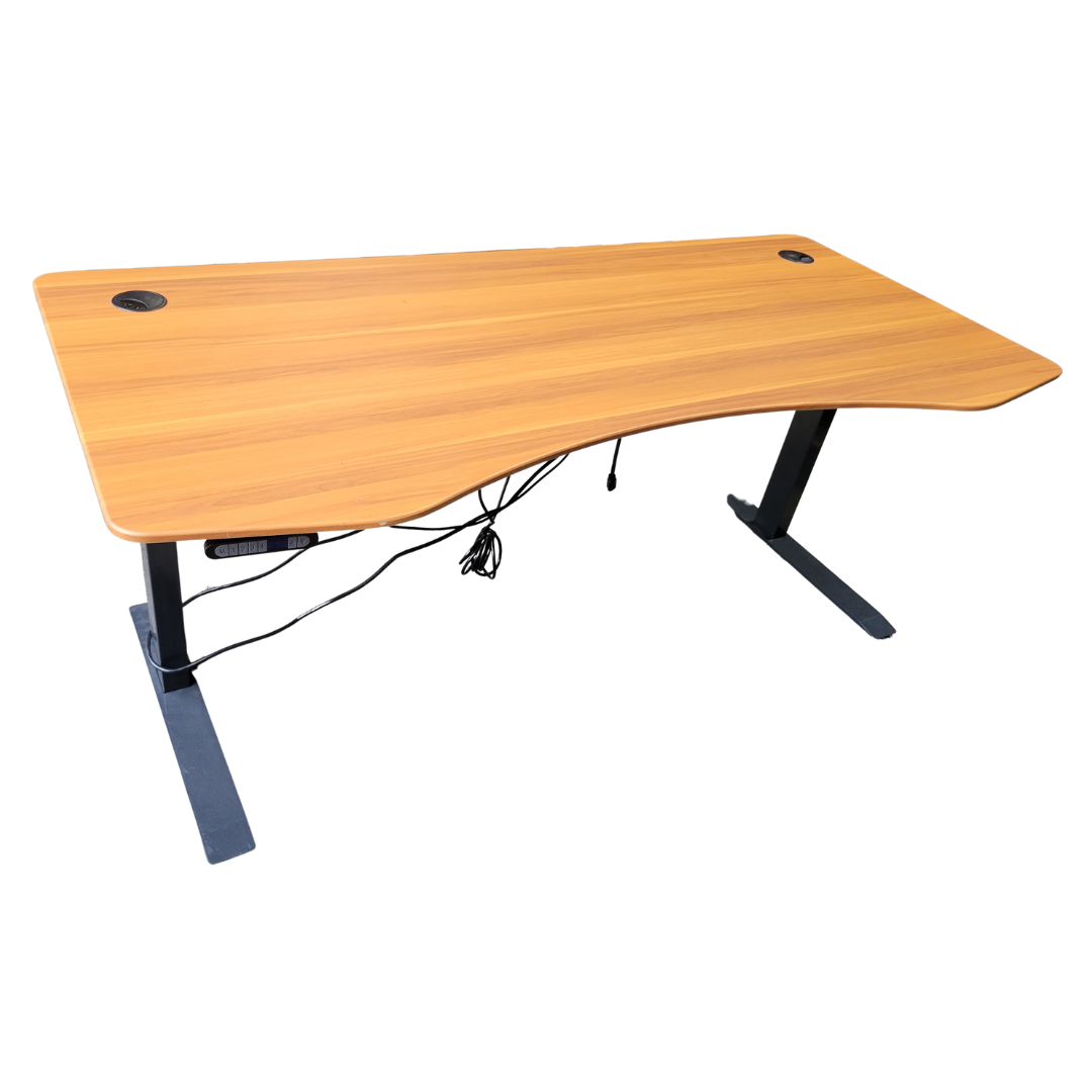 Height-Adjustable 6-ft Electric Standing Desk with Curved Cherry Top