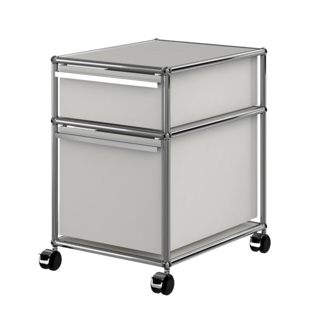 USM Haller Rolling Nightstand / Pedestal File Cabinet 2-Drawer in Light Grey