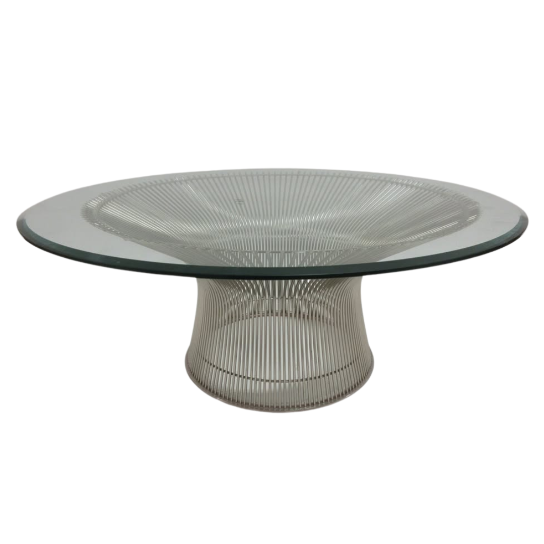 Knoll Platner 36-in Round Coffee Table with Nickle Base and Glass Top