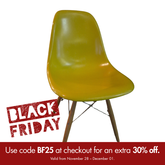 Modernica Case Study (Eames-Style) Fiberglass Side Chair in Yellow with Dowel Legs