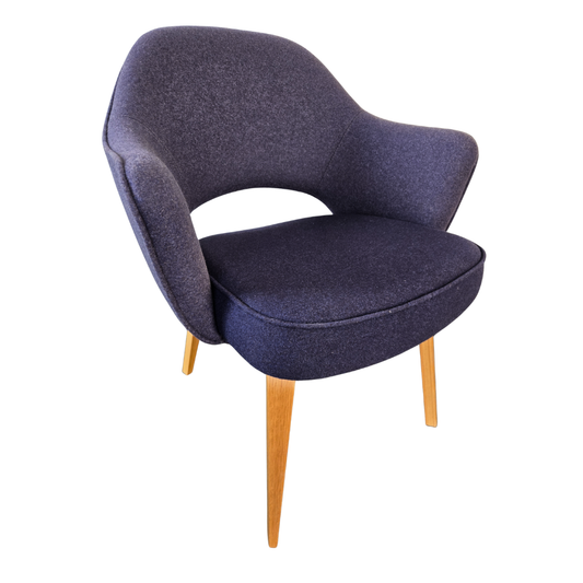 Knoll Saarinen Executive Armchair with Wood Legs and Two-Tone Blue Fabric