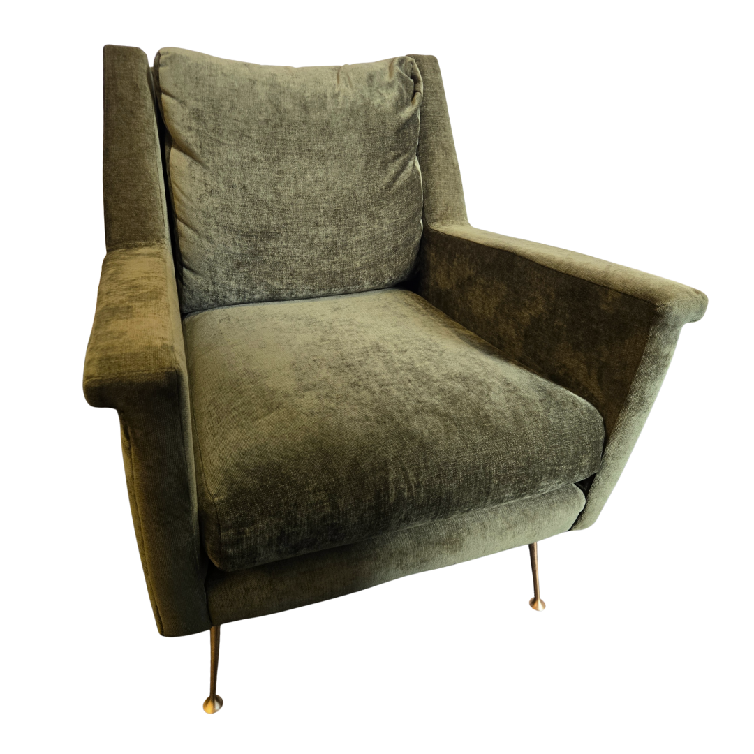 West Elm Carlo Mid-Century Lounge Chair in Green Velour