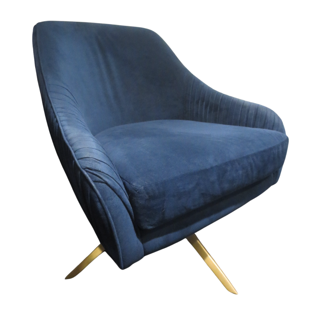 West Elm Roar & Rabbit Swivel Lounge Chair in Pleated Blue Velour